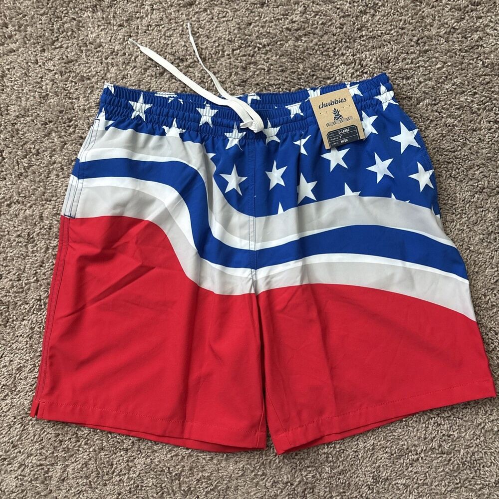 Chubbies The Braves Swim Shorts Mens XL Patriotic Stars 7" Classic Inseam New